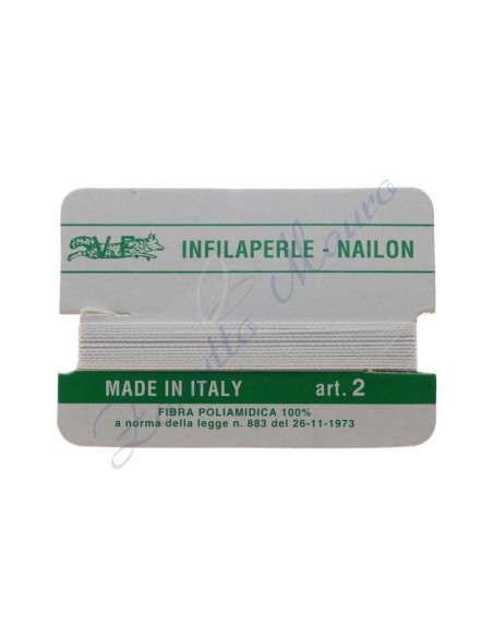 Infilaperle nylon numero 2 colore bianco. 1 filo da 2 metri circa