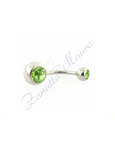 Piercing banana 1,6/10 acciaio 316L 5/8 strass verde chiaro