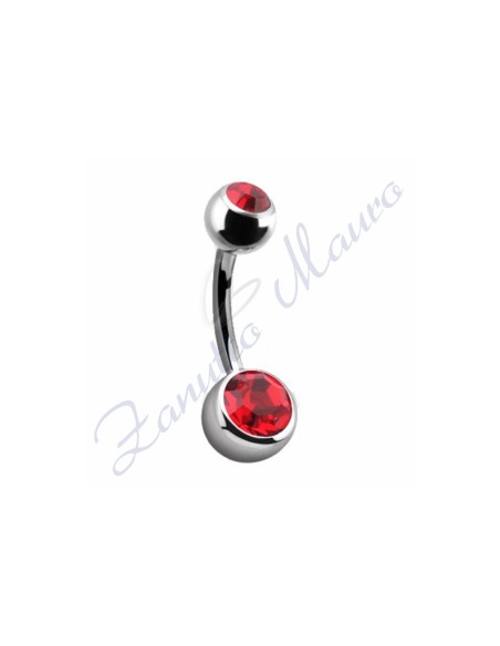 Piercing ombelico con 2 cristalli rossi 5/8 mm 12 in acciaio 316L