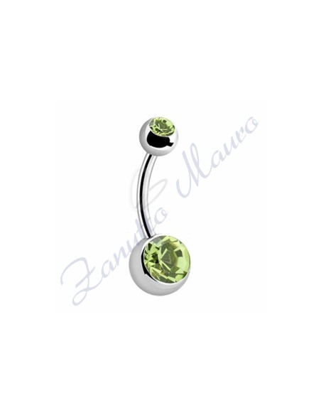 Piercing ombelico con 2 cristalli verde chiaro 5/8 mm 12 in acciaio 316L