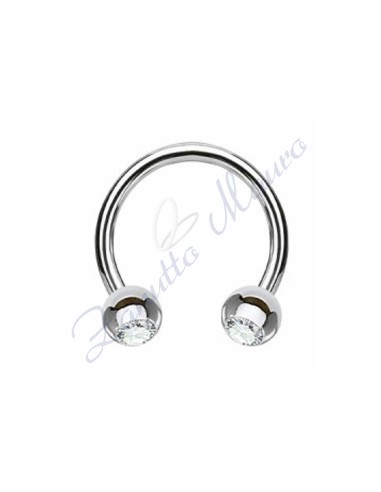 Anello aperto con cristallo bianco mm 1,2x3x12 in acciaio 361L