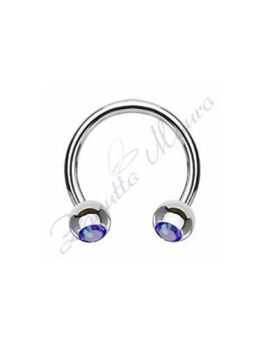 Anello aperto con cristallo blu mm 1,2x3x12 in acciaio 361L