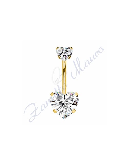 Piercing cuore bianco per ombelico mm 1,6x10x5x8 in acciaio 361L dorato