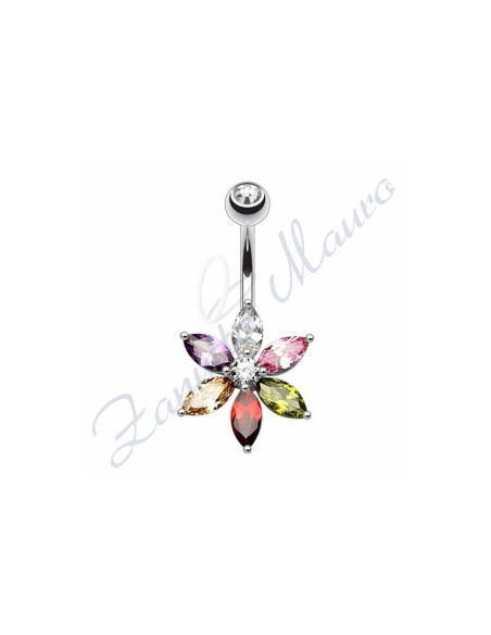 Piercing ombelico fiore rainbow 1.6/10/5 mm 10 in acciaio 316L