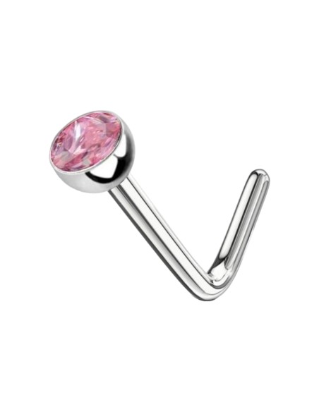 Piercing piegato per naso in acciaio 316L con pietra rosa