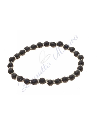 Bracciale elastico in in lava ed intercalari rodiati cm 18