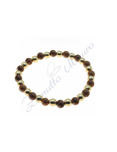 Bracciale elastico in legno ed ematite dorata cm 18