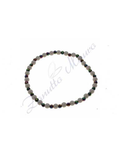 Bracciale elastico in agata bianca  ed ematite rainbow cm 18