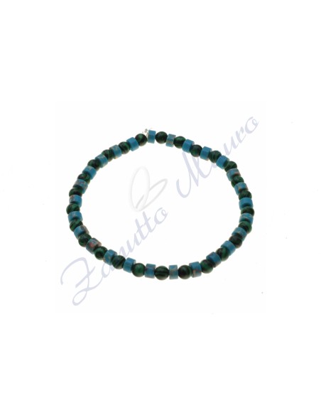 Bracciale elastico in malachite e turchese cm 17