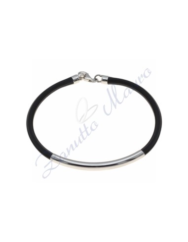 Bracciale in argento e gomma colore nero cm 20