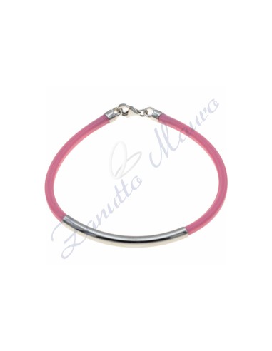 Bracciale in argento e gomma colore rosa cm 20