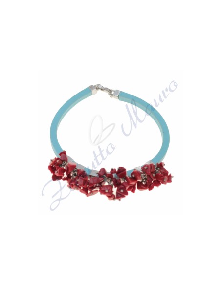 Bracciale in argento e gomma colore celeste cm 19