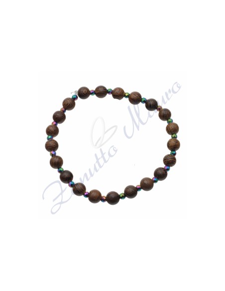 Bracciale elastico in legno con sfere in ematite rainbow cm 19