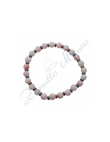 Bracciale elastico in agata rosa ed ematite rainbow cm 18