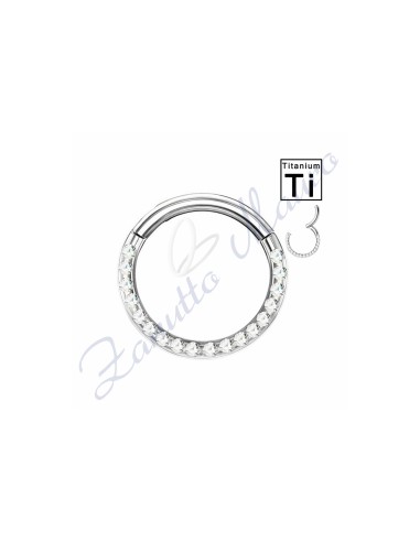 Anello Septum clicker con cristalli. Filo mm 1,2 diam. mm 10 in titanio