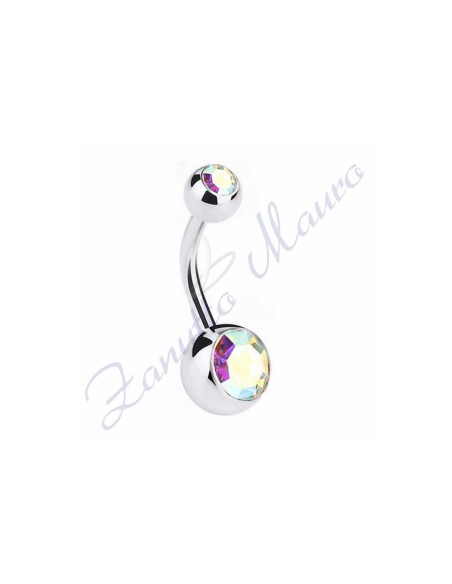 Piercing ombelico con 2 cristalli boreale 5/8 mm 10 in acciaio 316L