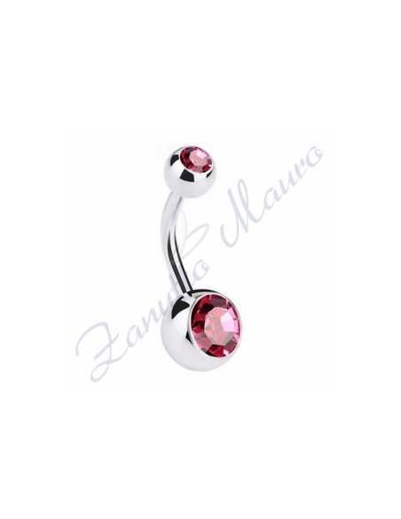 Piercing ombelico con 2 cristalli rossi 5/8 mm 12 in acciaio 316L