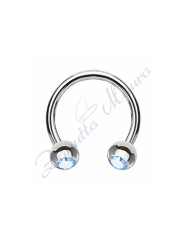 Anello aperto con cristallo azzurro mm 1,2x3x12 in acciaio 361L