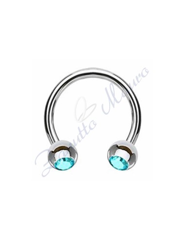 Anello aperto con cristallo blu zircon mm 1,2x3x8 in acciaio 361L