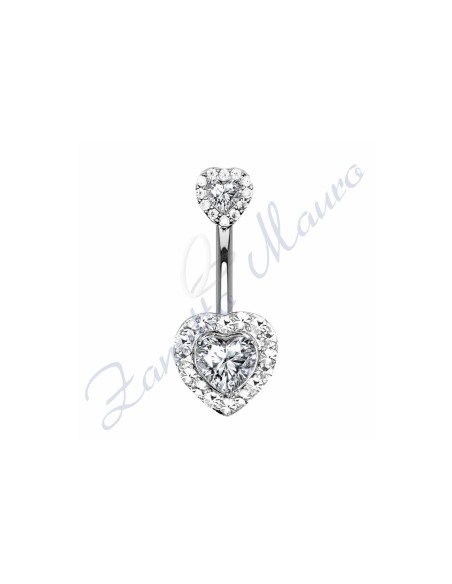 Piercing cuore bianco per ombelico mm 1,6x10x9x8 in acciaio 361L