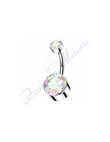 Piercing ombelico con 2 cristalli aurora boreale 1.6/5/8 mm 10 titanio