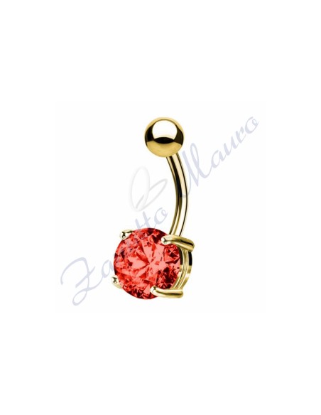 Piercing ombelico cristallo rosso1.6/8/5 mm 10 in acciaio 316L dorato