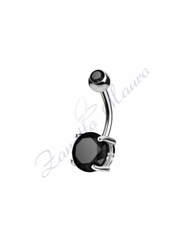 Piercing ombelico cristallo nero 1.6/8/5 mm 10 in acciaio 316L dorato