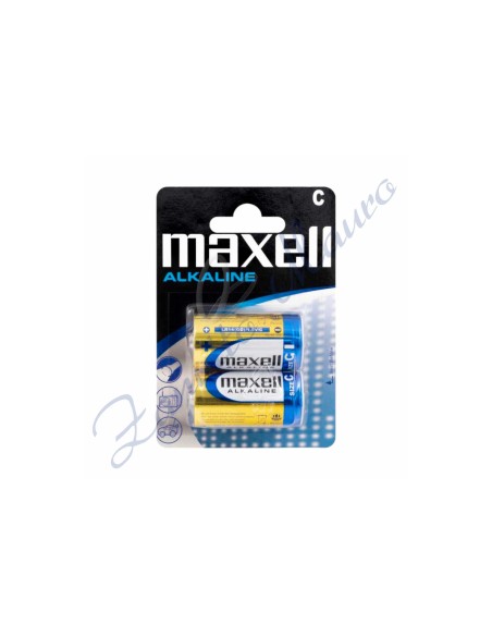 Batteria tipo C mezza torcia alkaline Maxell. Blister da 2 pezzi.