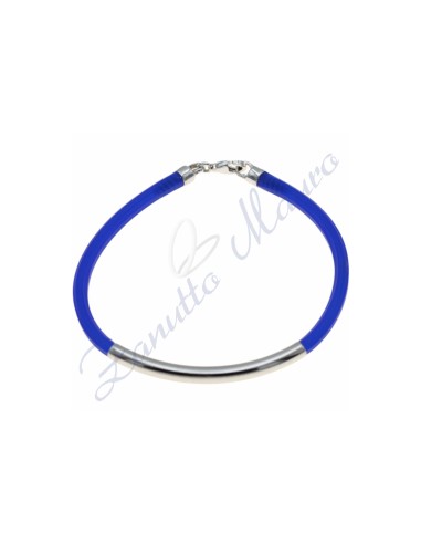 Bracciale in argento e gomma colore blu eletttico cm 20