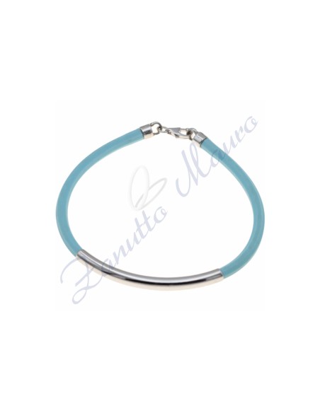 Bracciale in argento e gomma colore celeste cm 20