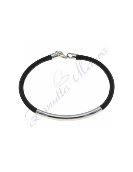 Bracciale in argento e gomma colore nero cm 20