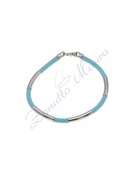 Bracciale in argento e gomma colore celeste cm 20