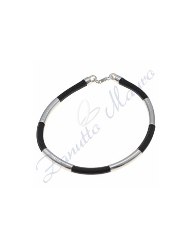 Bracciale in argento e gomma colore nero cm 20