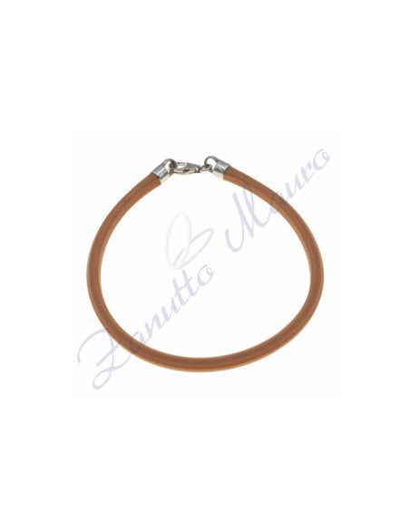 Bracciale in argento e gomma colore nocciola cm 20