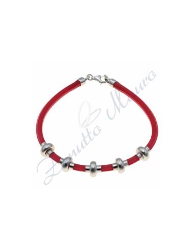 Bracciale in argento e gomma colore rosso cm 19