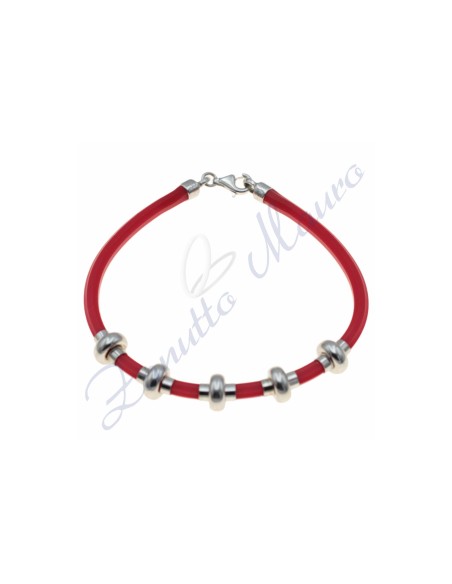 Bracciale in argento e gomma colore rosso cm 19