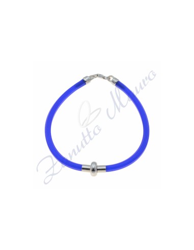 Bracciale in argento e gomma colore blu elettrico cm 19