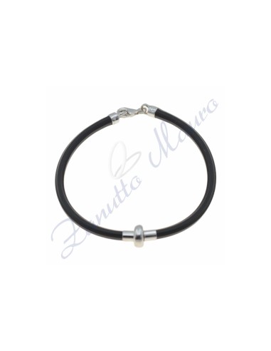 Bracciale in argento e gomma colore nero cm 19