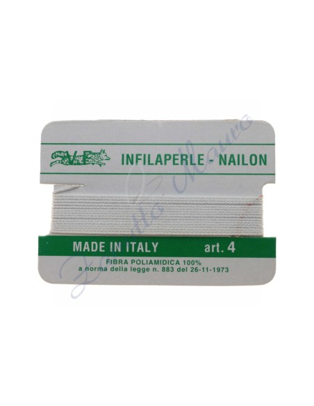 Infilaperle nylon numero 4 colore bianco. 1 filo da 2 metri circa