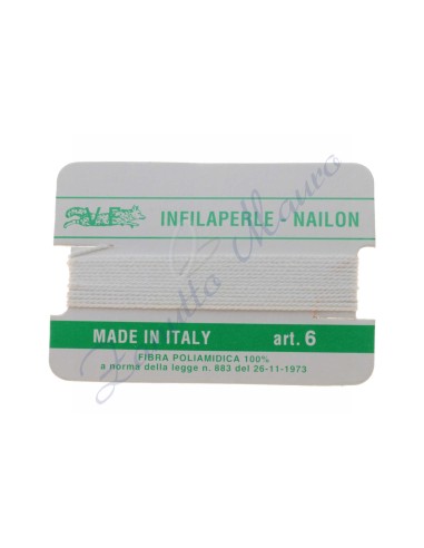 Infilaperle nylon numero 6 colore bianco. 1 filo da 2 metri circa