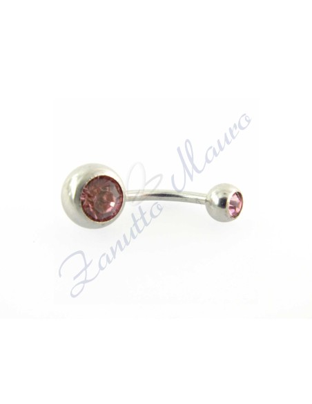 Piercing banana 1,6/10 acciaio 316L 5/8 strass rosa