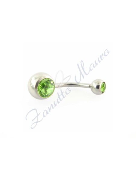 Piercing banana 1,6/10 acciaio 316L 5/8 strass verde chiaro