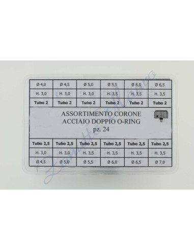 Assortimento 24 corone impermeabili inox passo 0,90 tubo 2,00 e 2,50