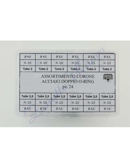 Assortimento 24 corone impermeabili inox passo 0,90 tubo 2,00 e 2,50