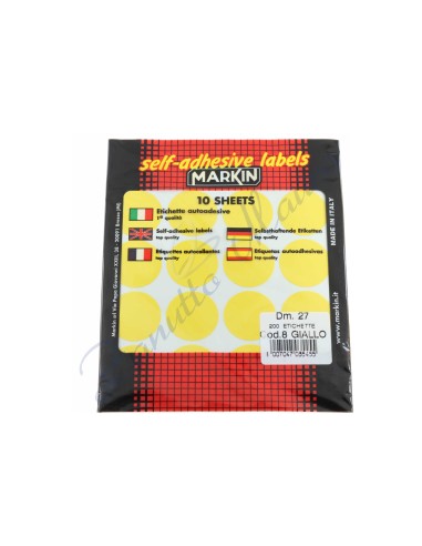 Etichette adesive Markin 8 diam mm 27 colore giallo busta da 200 pz