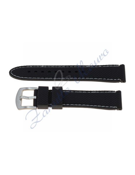 Cinturino JD006 in silicone ansa mm 22 colore nero con cuciture bianche
