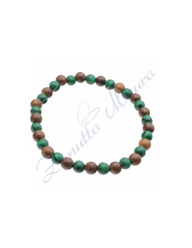 Bracciale elastico in malachite e legno cm 20