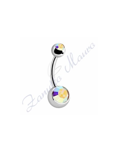 Piercing ombelico con 2 cristalli boreale 5/8 mm  8 in acciaio 316L