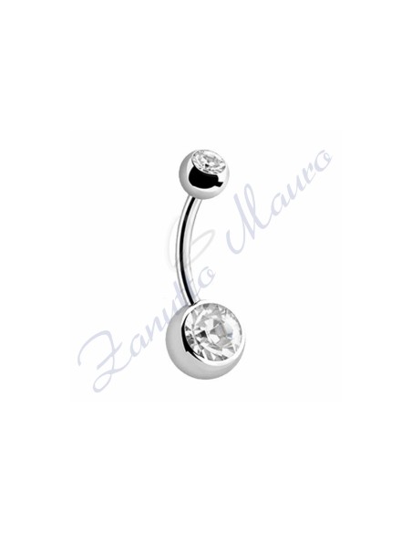 Piercing ombelico con 2 cristalli bianchi 5/8 mm  8 in acciaio 316L