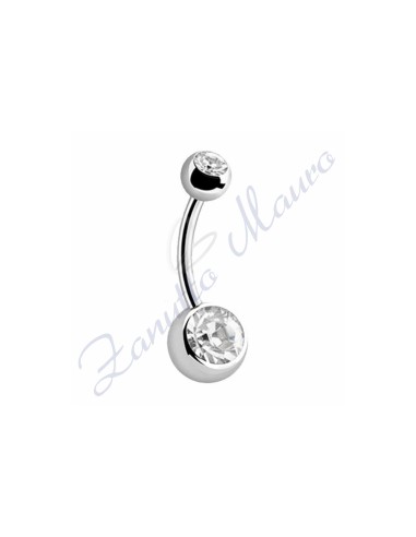 Piercing ombelico con 2 cristalli bianchi 5/8 mm 12 in acciaio 316L